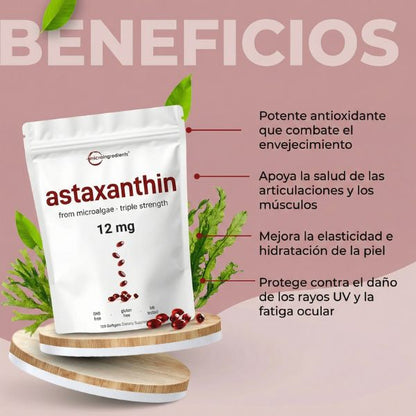 Astaxanthin: Solo 2 Semanas Para Volver a Sentirte 10 Años Más Joven. 120 Cápsulas