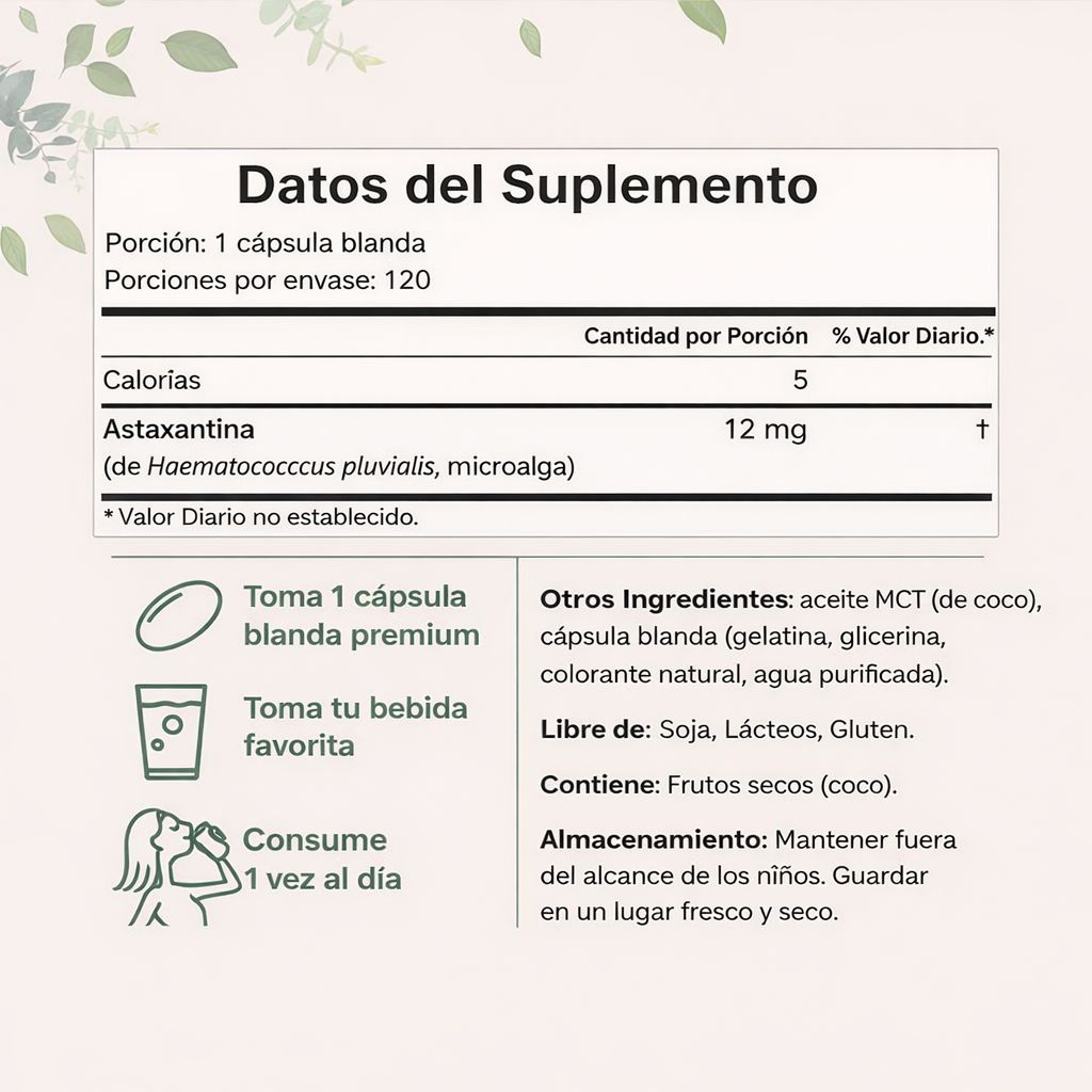 Astaxanthin: Solo 2 Semanas Para Volver a Sentirte 10 Años Más Joven. 120 Cápsulas