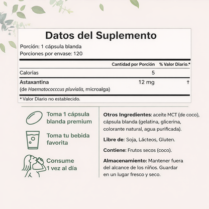 Astaxanthin: Solo 2 Semanas Para Volver a Sentirte 10 Años Más Joven. 120 Cápsulas