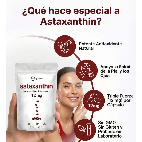 Astaxanthin: Solo 2 Semanas Para Volver a Sentirte 10 Años Más Joven. 120 Cápsulas